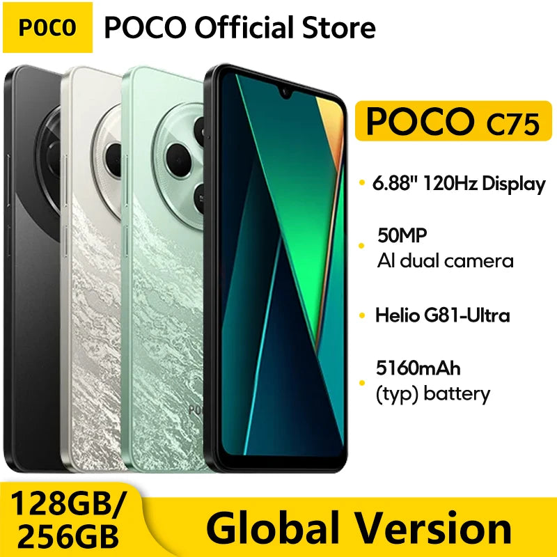 POCO C75 Version mondiale Smartphone NFC 128GB 256GB 6.88 