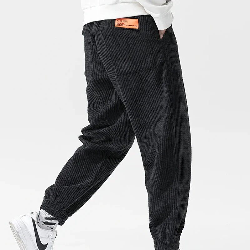 Baggy Corduroy Sweatpants Men Solid Color Casual Autumn Winter Tech Fleece Sport Loose Joggers Harem Pants Male Long Trousers