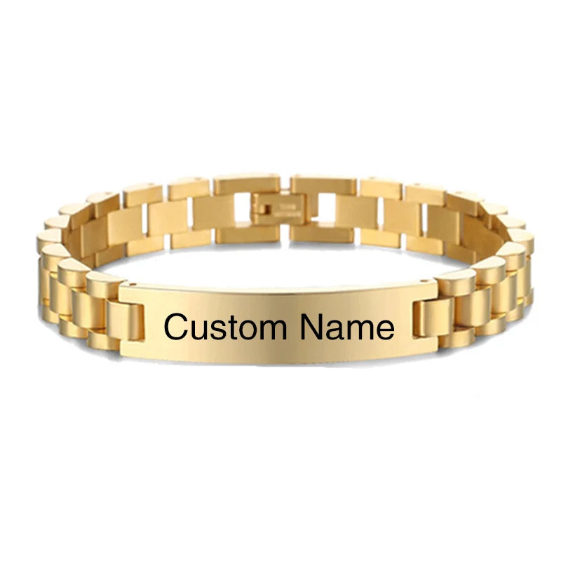 Bracelets d’identification en acier inoxydable gravables personnalisés pour hommes Plaque signalétique personnalisée Bracelets de barre d’identité pour lui19-21CM