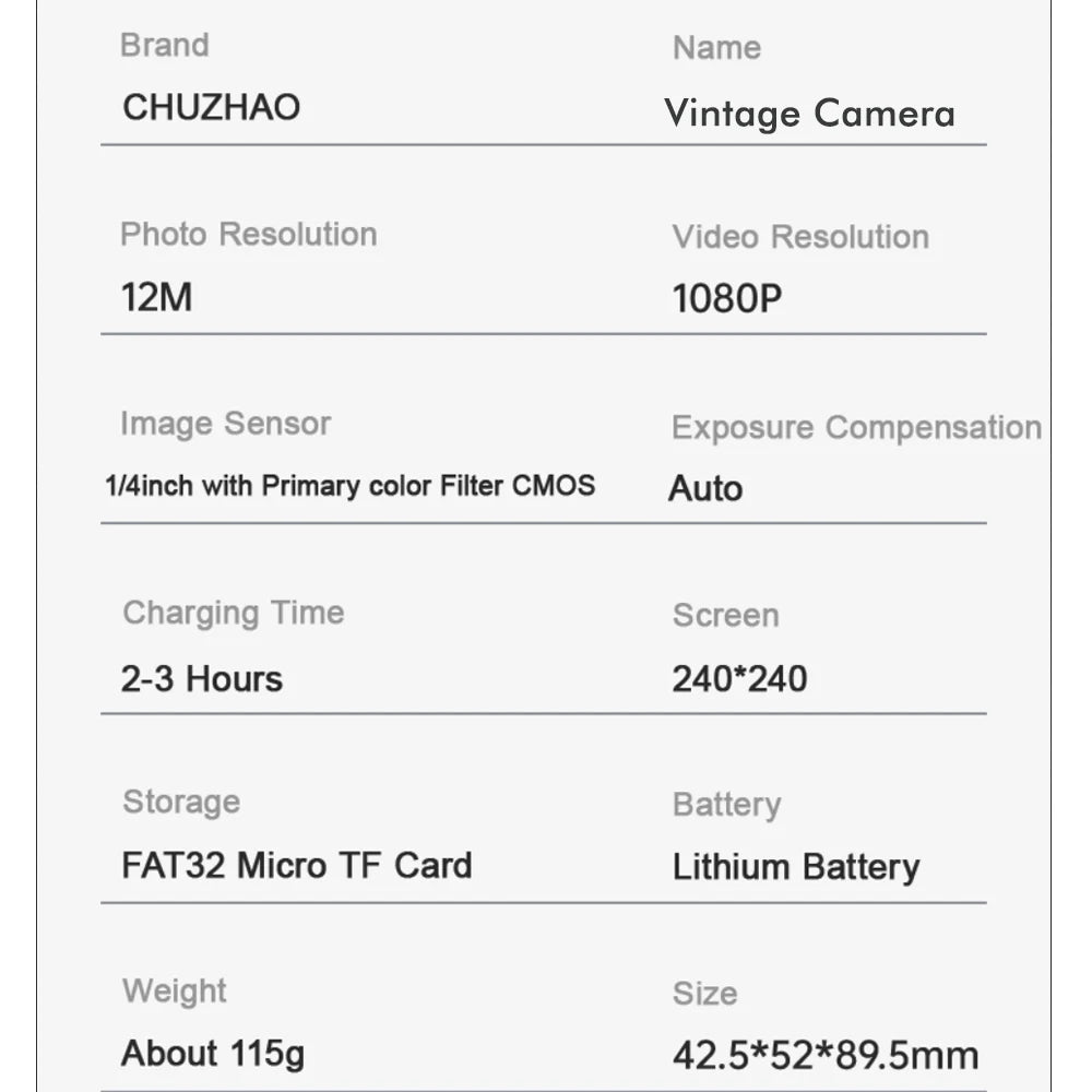 CHUZHAO Mini appareil photo numérique vintage Autofocus 12MP, 1080P FHD vidéo Vlogging appareil photo portable pour Noël anniversaire cadeau idéal