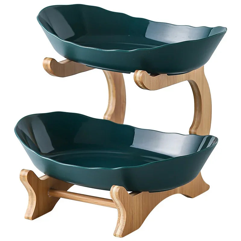 Assiettes de Table à trois niveaux, vaisselle de cuisine en bois, bol à fruits avec sols, plat cloisonné, collation, bonbons, support à gâteaux, bol à salade