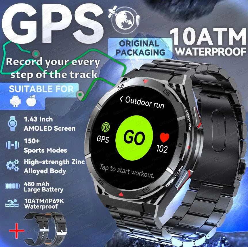 2025 nouveau pour HUAWE Original GPS SmartWatch Ultra 466*466 HD AMOLED affichage sport boussole BT appel IP69 étanche Bracelet intelligent