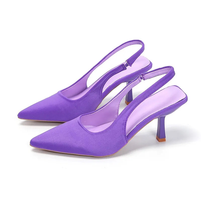 Été femmes talons sandales rouge pointu Slingback sandales chaussures vert noir violet chaton talons fête bal dames talons aiguilles