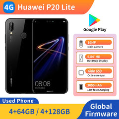 Huawei P20 Lite 4g SmartPhone CPU Kirin 659 3000mAh batterie 128GB ROM 16MP caméra Android Original utilisé téléphone