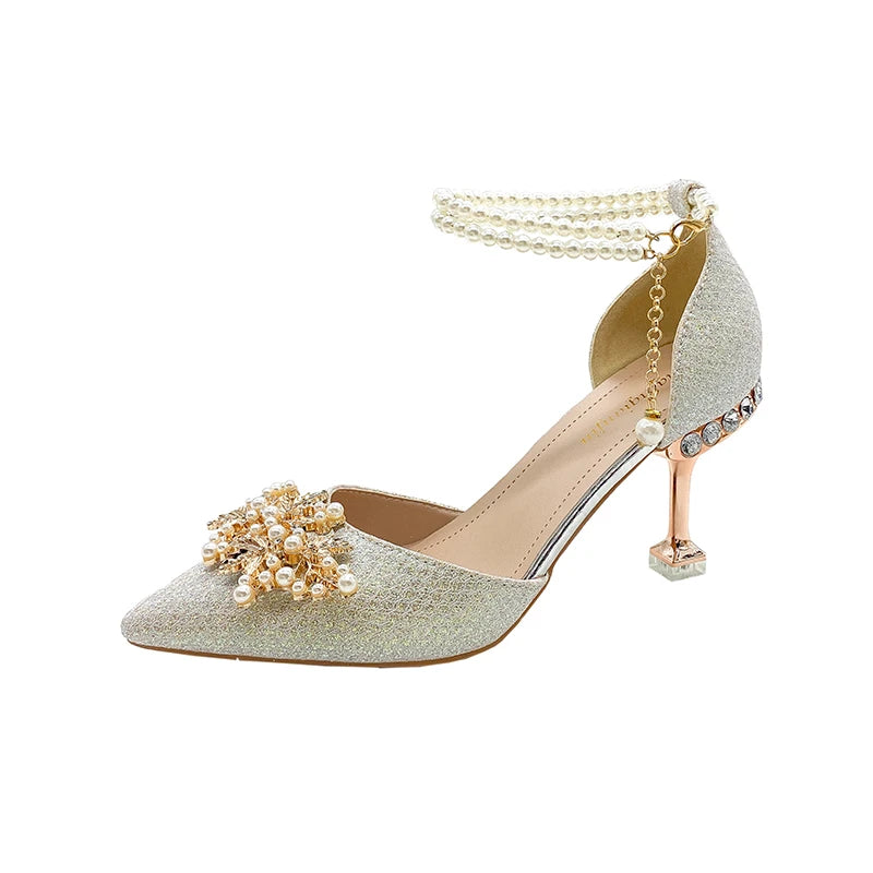 Chaussures femmes été talons hauts femmes chaussures De mariage luxe mariée talons dorés Mary Jane chaussures dames pompes sandales Zapatos De Mujer
