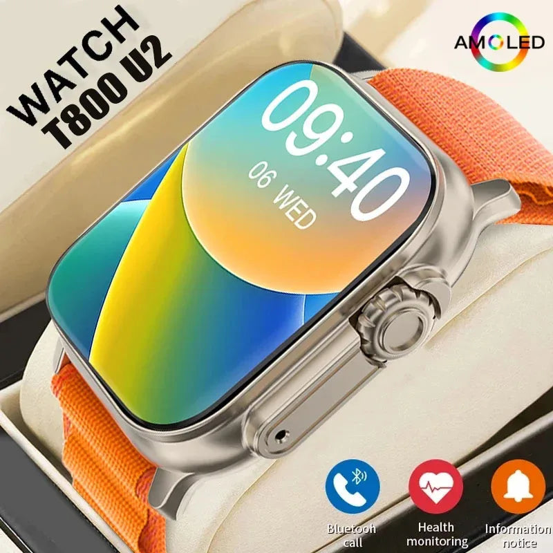 Nouvelle montre T800 U2 montre intelligente 49mm 2024 nouveau NFC hommes femmes GPS piste Bluetooth appel BT jeux de musique sans fil charge Smartwatch