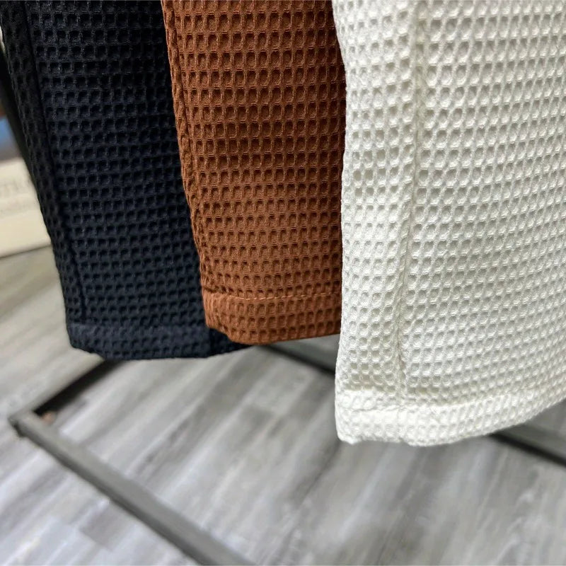 2024 Leisure Trend Korean Edition Summer Solid Color Zipper Pocket Men's High Waist Elastic Slim Fit Straight Nine Split Pants
