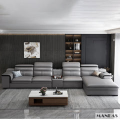 MINGDIBAO-Canapé sectionnel en cuir avec porte-gobelet, USB, repose-sauna réglable, haut-parleur Bluetooth, canapé de salon avec tabouret