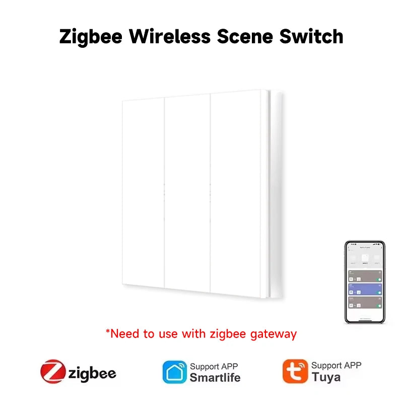 Tuya – interrupteur de scène intelligent sans fil ZigBee, 6 gangs, bouton poussoir, contrôleur, contrôle par application, clavier, panneau autocollant de scène, vie intelligente