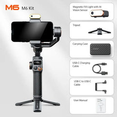 Hohem bureau cardan iSteady M6 3 axes téléphone portable stabiliser pour xiaomi avec traqueur AI lumière de remplissage magnétique polychrome vidéo Vlogg