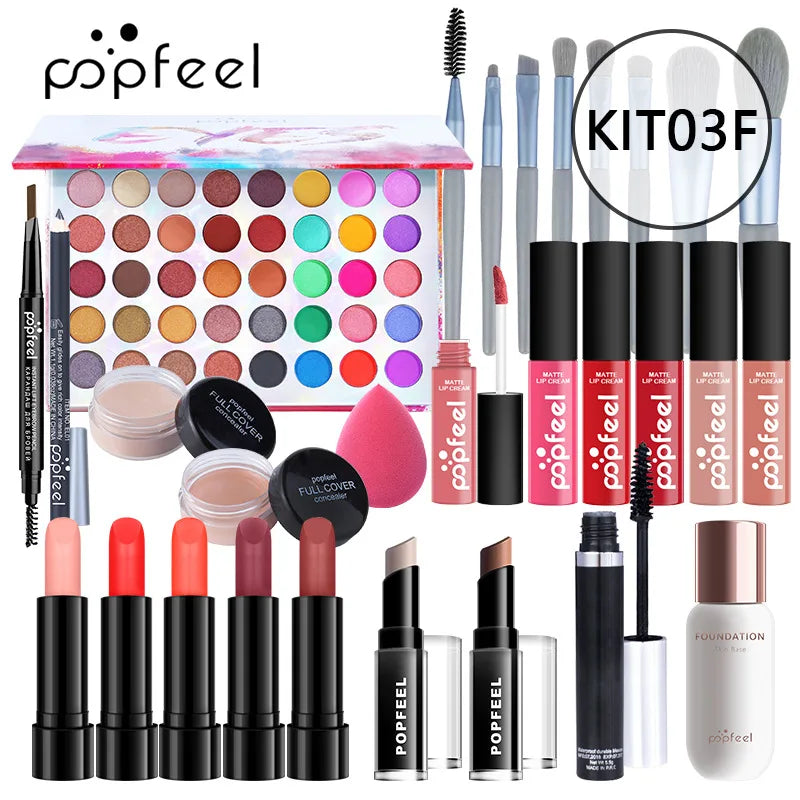 POPFEEL maquillage Kit complet femme maquillage ensemble ombre à paupières fard à paupières Palette brillant à lèvres Mascara Eyeliner pinceaux sac maquillage pour les femmes
