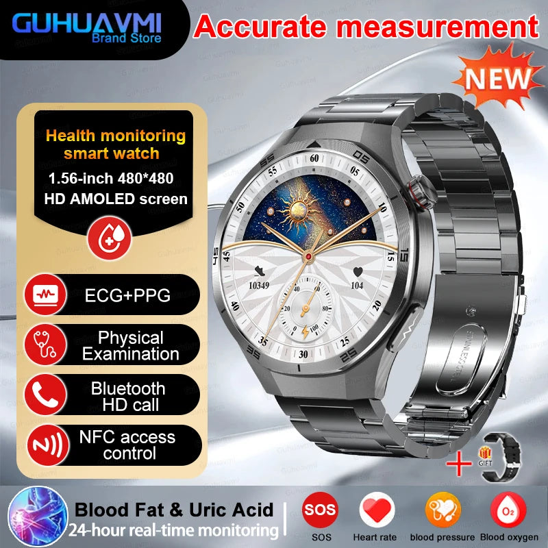 2025 nouveau pour HUAWEI montres de santé lipides sanguins acide uricique pression artérielle analyse du corps montre intelligente ECG + PPG horloge Smartwatch hommes