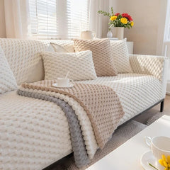 Housse de canapé de luxe en fausse fourrure de lapin, serviette chaude d'hiver en peluche pour salon, coussin de canapé, décoration de maison moderne