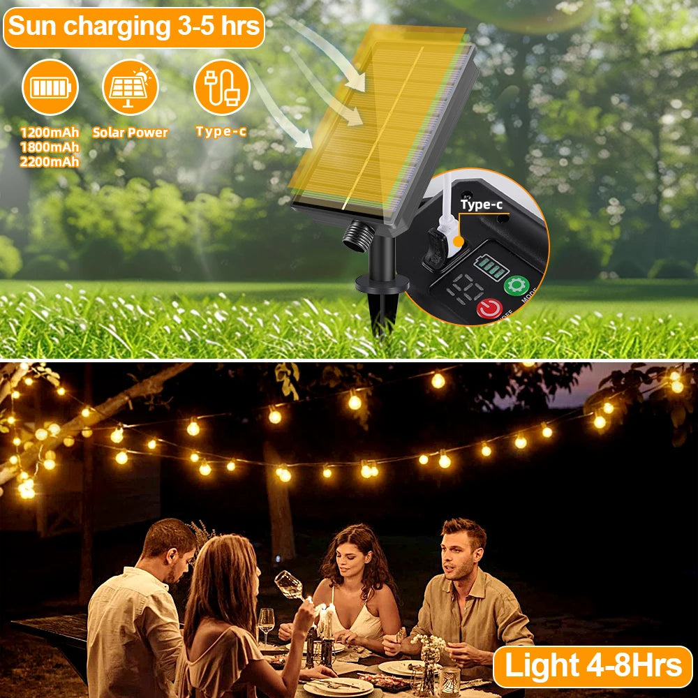 Guirlande solaire G40 lumières de Patio avec ampoules LED incassables guirlande de Camping résistante aux intempéries lumières suspendues pour jardin Bistro