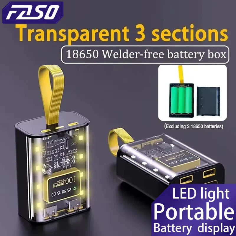 FASO 3*18650 étuis de batterie externe stockage de batterie veilleuse double Charge USB coque de bricolage pour iPhone Xiaomi 18650 boîte de rangement de batterie