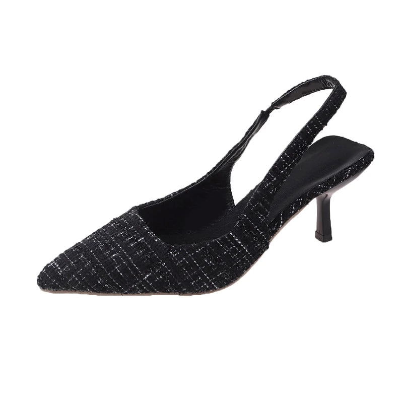 Marque Designer Slingbacks talons hauts pompes femmes pointu bleu bout pointu chaussures de fête été sandales à talons fins chaussures à talons hauts