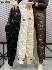 Pantalon crayon surdimensionné en coton pour femme, chaud, mode coréenne, Slim et épais, décontracté, taille haute, noir, 4XL, hiver