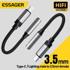 Essager – câble AUX de Type C vers Jack 3.5mm, pour iPhone 15, Samsung MacBook Lightning vers adaptateur Audio pour casque 3.5mm, pour iPhone14 13