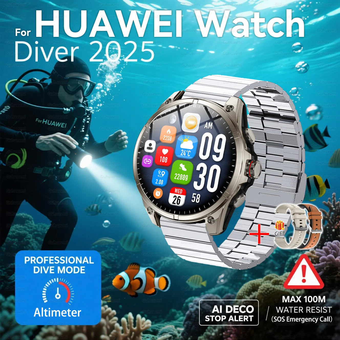 2025 nouvelles montres intelligentes GPS haut de gamme altimètre extérieur baromètre écran AMOLED boussole GPS intégrée sport militaire Smartwatch hommes