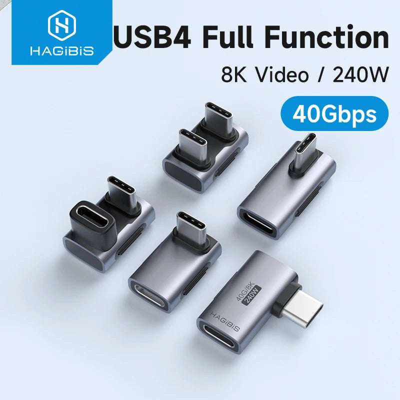Hagibis-Adaptateur USB C vers C, 240W, 40Gbps, 8K, 60Hz, convertisseur résistant à 90, adaptateur USB4 pour Thunderbolt 4/3, MacPleiPhone 16 Pro, tablette