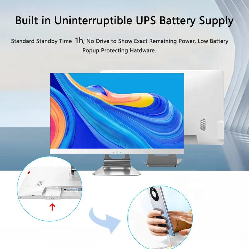 27 pouces tout-en-un PC Core I7 10750H 16GB RAM 512GB SSD OEM AIO ordinateur de bureau monobloc tout en un PC avec batterie UPS