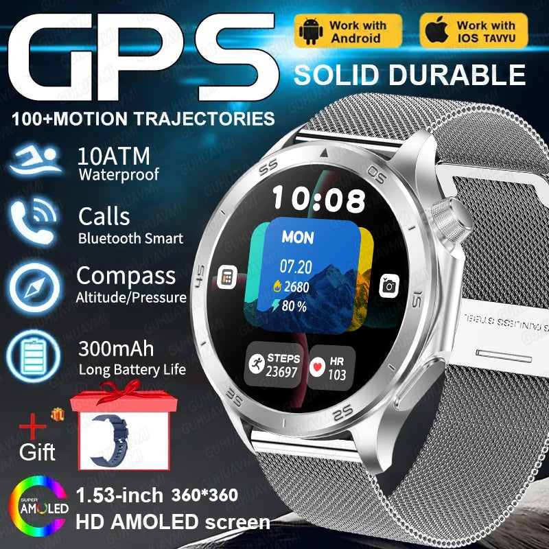 Montre connectée GPS pour hommes, avec boussole, altimètre de pression, étanche IP68, appel Bluetooth, écran AMOLED, nouveau, 2025