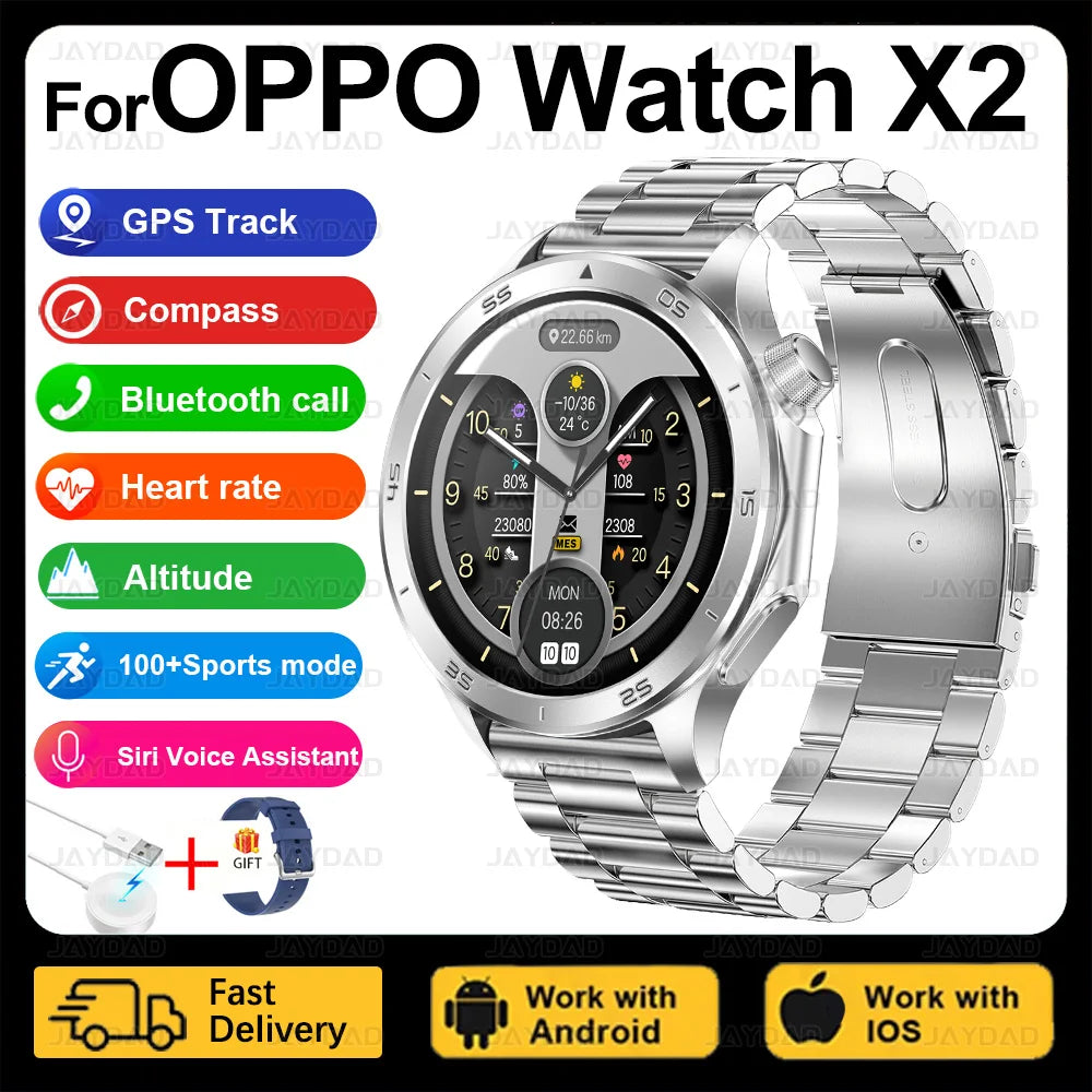 2025 nouveau pour montre OPPO X2 montre intelligente GPS sport piste fréquence cardiaque musique Bluetooth appel IP68 étanche AMOLED montre intelligente