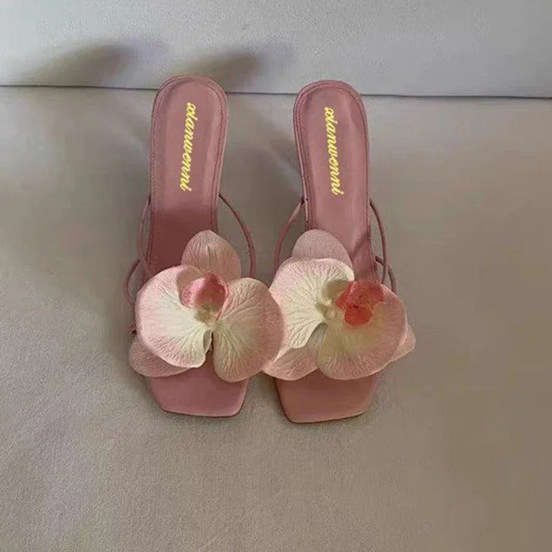 Oulylan talons hauts pantoufles décontracté été chaussures pour femmes de luxe femmes talons hauts sandales Style élégant fleur orteil