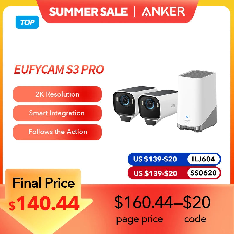 eufyCam S3 Pro Kit 2 caméras caméra solaire extérieure sans fil MaxColor Vision nocturne 4K caméra de sécurité avec panneau solaire alimentation pour toujours