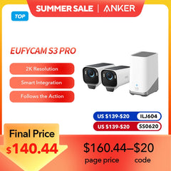 eufyCam S3 Pro Kit 2 caméras caméra solaire extérieure sans fil MaxColor Vision nocturne 4K caméra de sécurité avec panneau solaire alimentation pour toujours