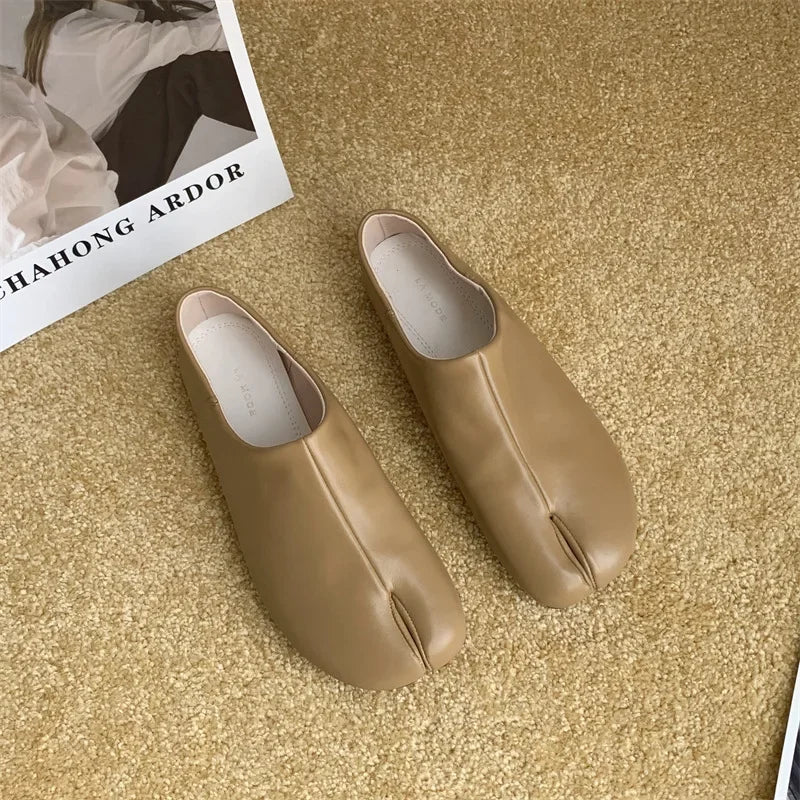 Bailamos-Mocassins en cuir souple pour femmes, Mules à enfiler, Fendu rond, Lazy Shallow, Mules à bride arrière, Chaussures plates, Tabi Ninja