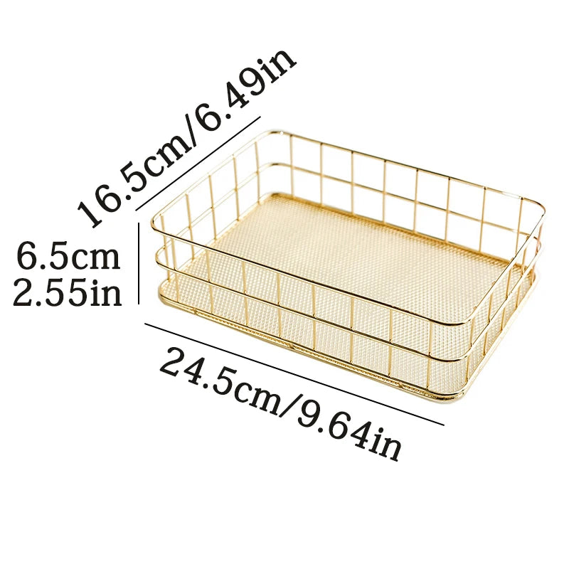 Panier de rangement en fer et métal doré de Style nordique, support multifonctionnel de bureau pour articles divers, boîte de rangement de bijoux