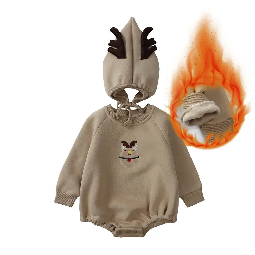 Ensemble barboteuse et chapeau de noël pour bébés filles de 0 à 2 ans, vêtements pour nouveau-nés garçons, body en coton polaire, tenue d'hiver festive pour nourrissons