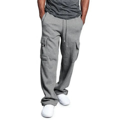 Pantalon Cargo en polaire pour hommes, pantalon de survêtement ample avec cordon de serrage avec poches, pantalon droit de sport, pantalon Long de Jogging, Hip Hop Streetwear