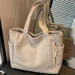 Sac à main décontracté en velours côtelé avec fermeture à glissière, léger et grande capacité, bandoulière fixe, couleur unie, sac à main de banlieue quotidien