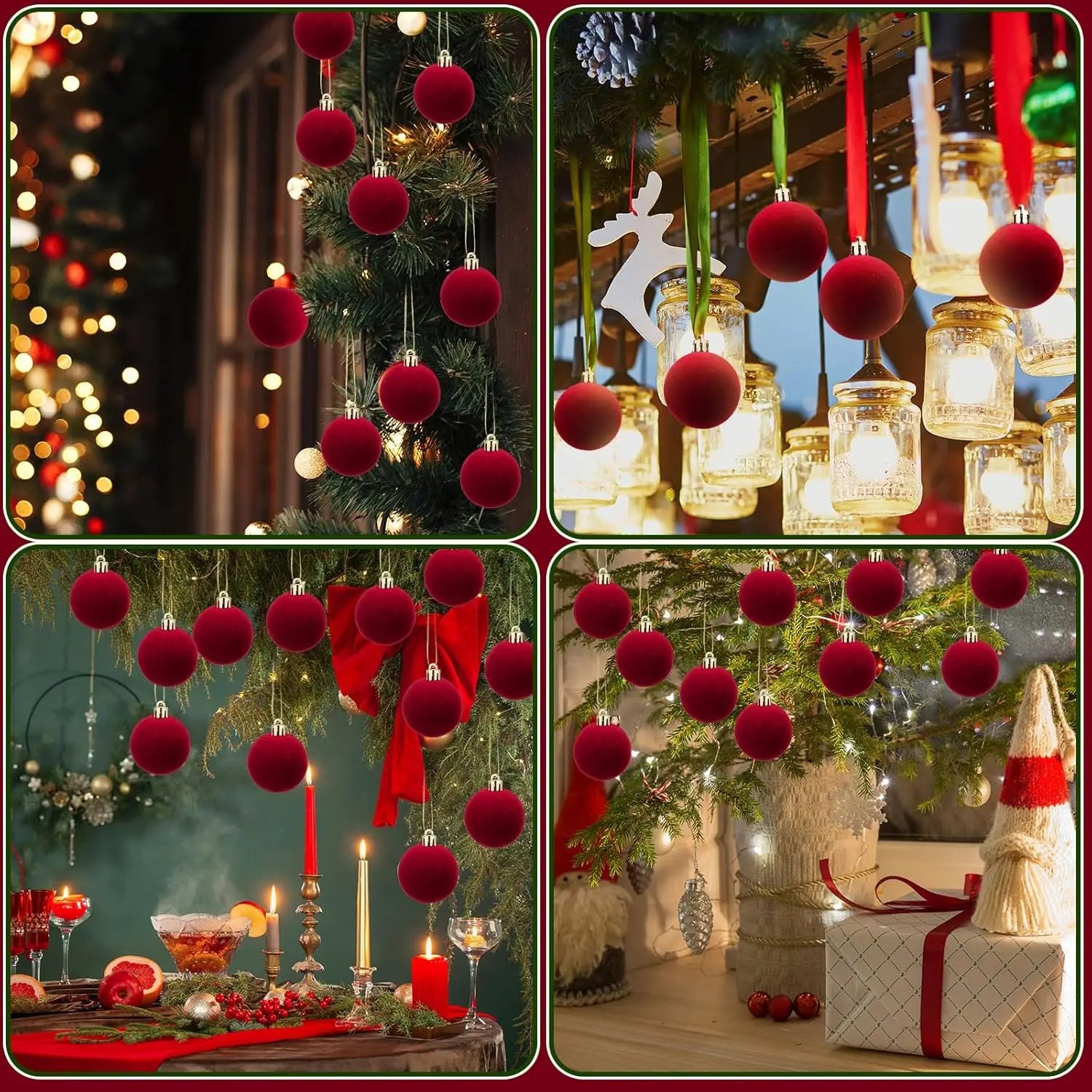Boules de noël en velours rouge vin de 6cm, pour arbre de noël floqué, pendentifs suspendus, fournitures de décoration pour la maison, Festival, fête