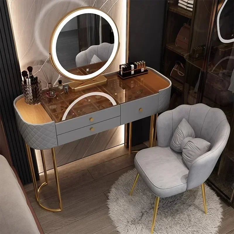 Miroir de maquillage de luxe avec lumière LED, meuble de rangement pour chambre à coucher, salon