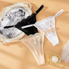 String Sexy pour filles et femmes, culotte taille basse, sous-vêtement en maille, string sans couture, nœud féminin