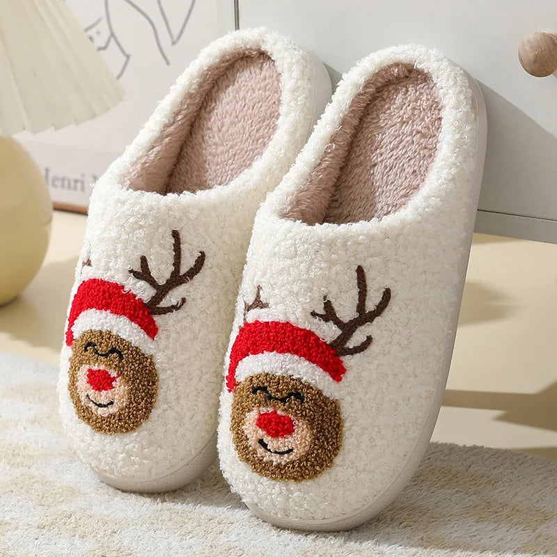 Nouveau hiver belles femmes pantoufles filles mode fleurs maison diapositives Couples mou mouettes sandales plates hommes tongs de noël