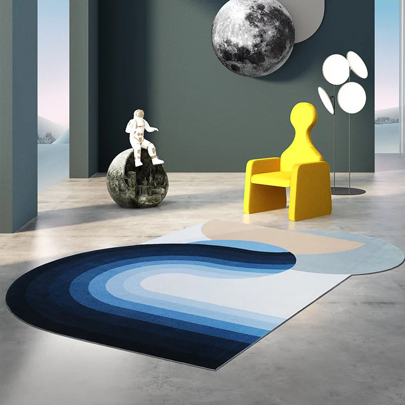 Tapis de luxe léger pour salon, en forme irrégulière, en peluche, polymères de sol, nordique, décor de chambre à coucher, rayé, épais, non ald lea