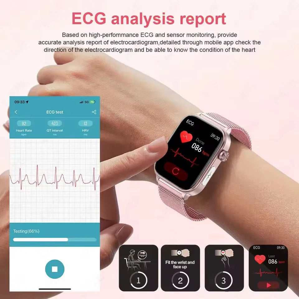 2025New moniteur de santé montre intelligente femmes analyse ECG pression artérielle piste Menstruelle appel BT 1.39 pouces écran Smartwatch dames