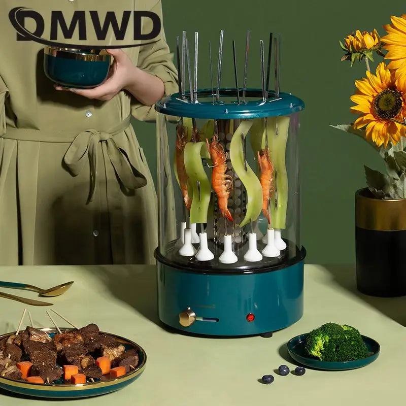 Machine à Barbecue verticale sans fumée, rôtissoire automatique, boîte à huile détachable, fourchette de barbecue, contrôle de puissance de feu, plaque de brochette universelle