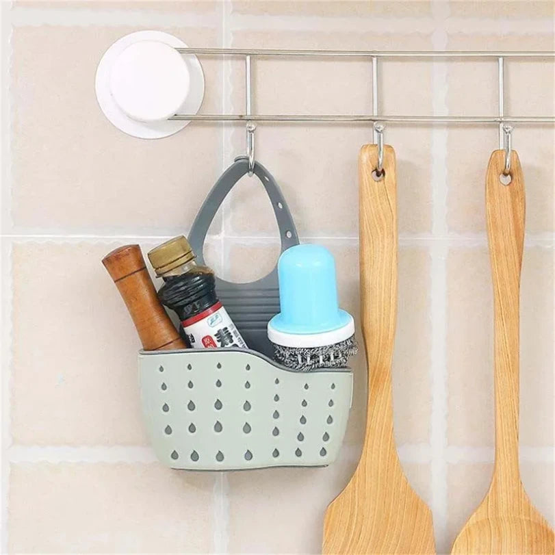 Panier suspendu de vidange d'évier, accessoires de cuisine réglables, sac d'évier en caoutchouc, étagère en éponge à savon, support de robinet pour salle de bains 1 pièce