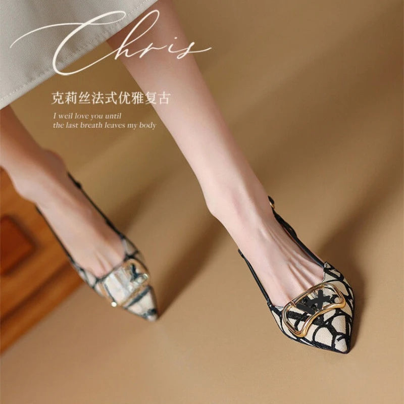 Femmes Sexy talons hauts sandales mode bout pointu Slingback chaussures robe d'été fête talons aiguilles marque pompes métal décor sandales