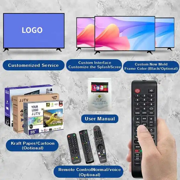 Prix de gros 4K Android Smart TV 50 55 65 75 85 pouces Logo personnalisé OEM incassable LED TV HD définition