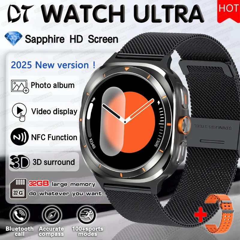 2025 nouveau pour HUAWEI DT montre Ultra 7 SmartWatch 32 go de mémoire TWS musique vidéo NFC Bluetooth appel HD saphir écran Bracelet intelligent