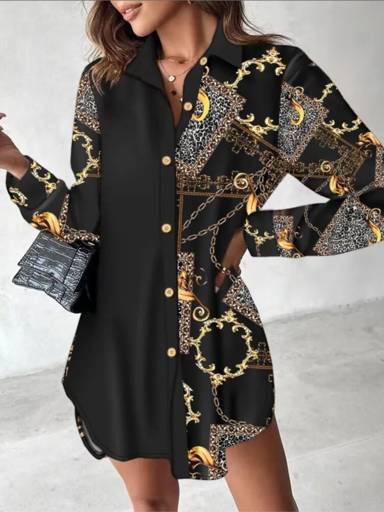Robe chemise décontractée à manches longues pour femmes, imprimé léopard, patchwork, boutons, printemps, automne, bureau, mode, 2024