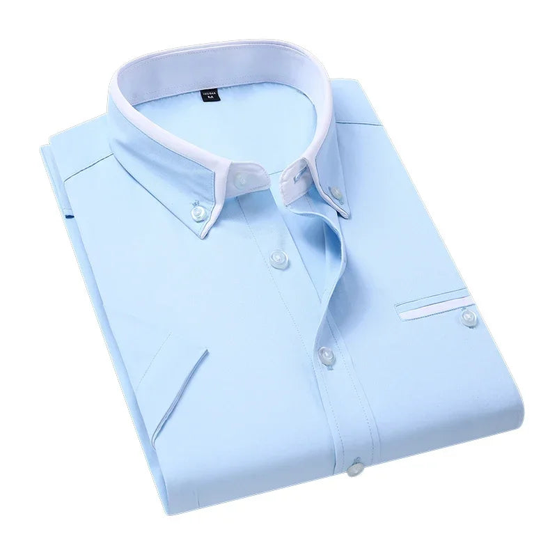 TFETTER Chemise d’affaires d’été Hommes Manches courtes Chemise boutonnée Col rabattu Chemises décontractées Vêtements pour hommes Plus la taille 5XL