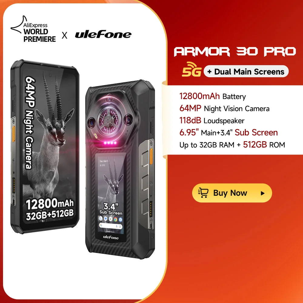 【Première mondiale】Ulefone Armor 30 Pro 5G Téléphone robuste Android 14 Smartphone 6,9" 120Hz 32GB+512GB 12800mAh Caméra nocturne 64MP NFC MTK Dimensity 7300X 66W Téléphone portable