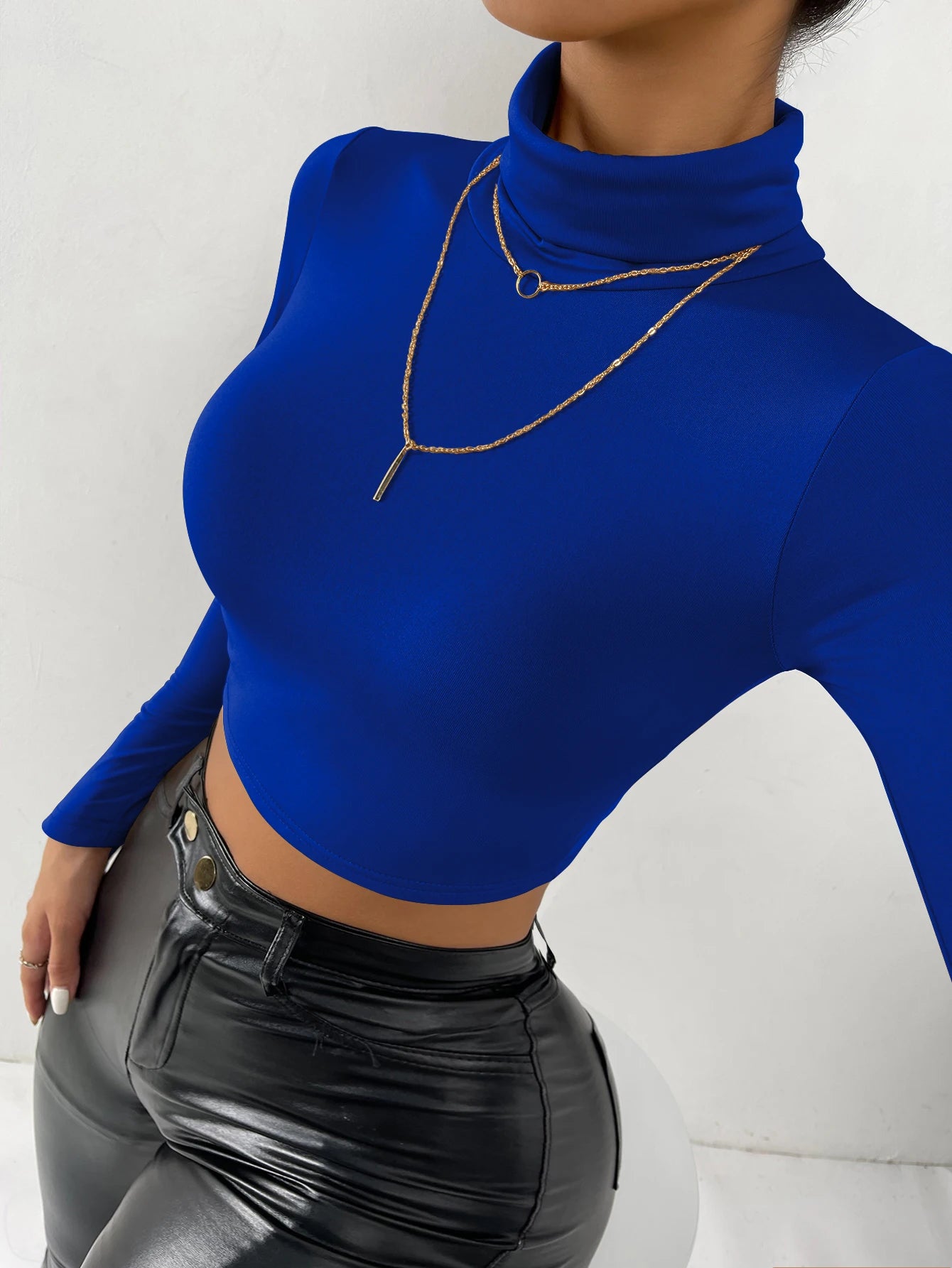 Haut Corset Sexy à manches longues pour femmes, col roulé, T-shirt court Slim, chemisier à la mode, 2024